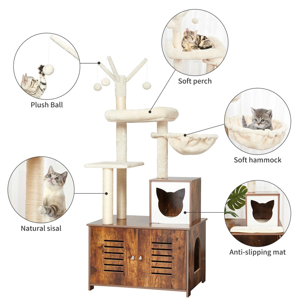 Garvee Cat Tree with Litter Box Furniture Hidden Enclosure, 2-in-1 Modern Tower, Cat Condo with Scratching Posts