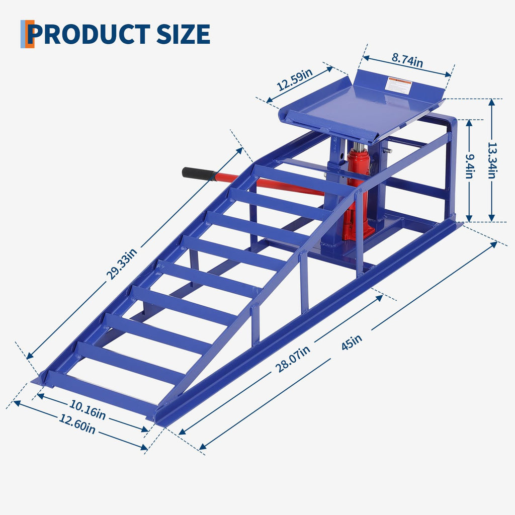 Garvee 2-Pack Hydraulic Car Ramps, 5T/11000 lbs Capacity Low-Profile Car Lift with Adjustable Height (9.4"-13.34") for Trucks, Trailers, and Auto Repair in Garage, Blue