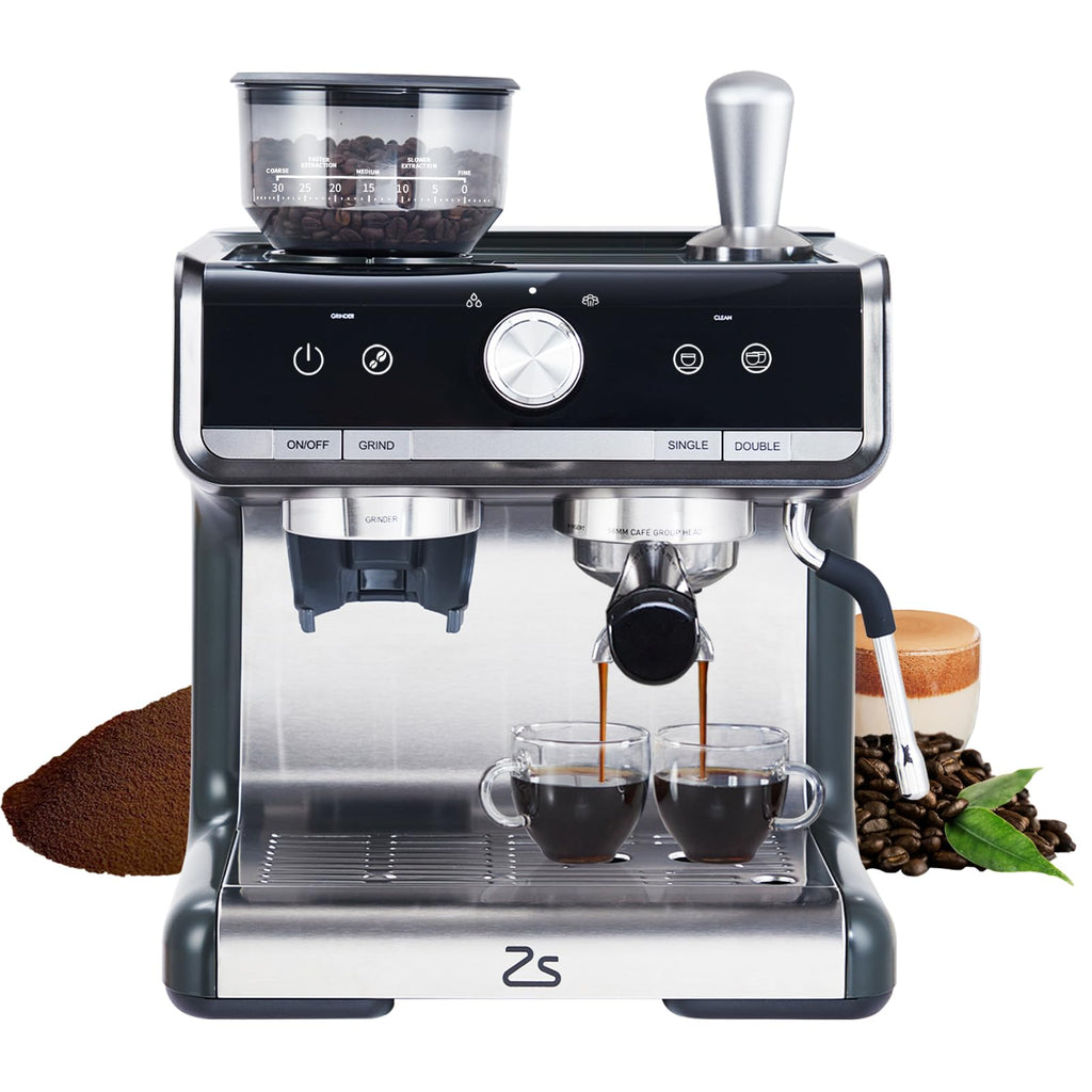 Garvee Professional Espresso Machine with Grinder: Brew Barista-Quality Coffee at Home,Professional Espresso Maker with Milk Frother Steam Wand, 20 Bar Barista Cappuccino Machine - Gray
