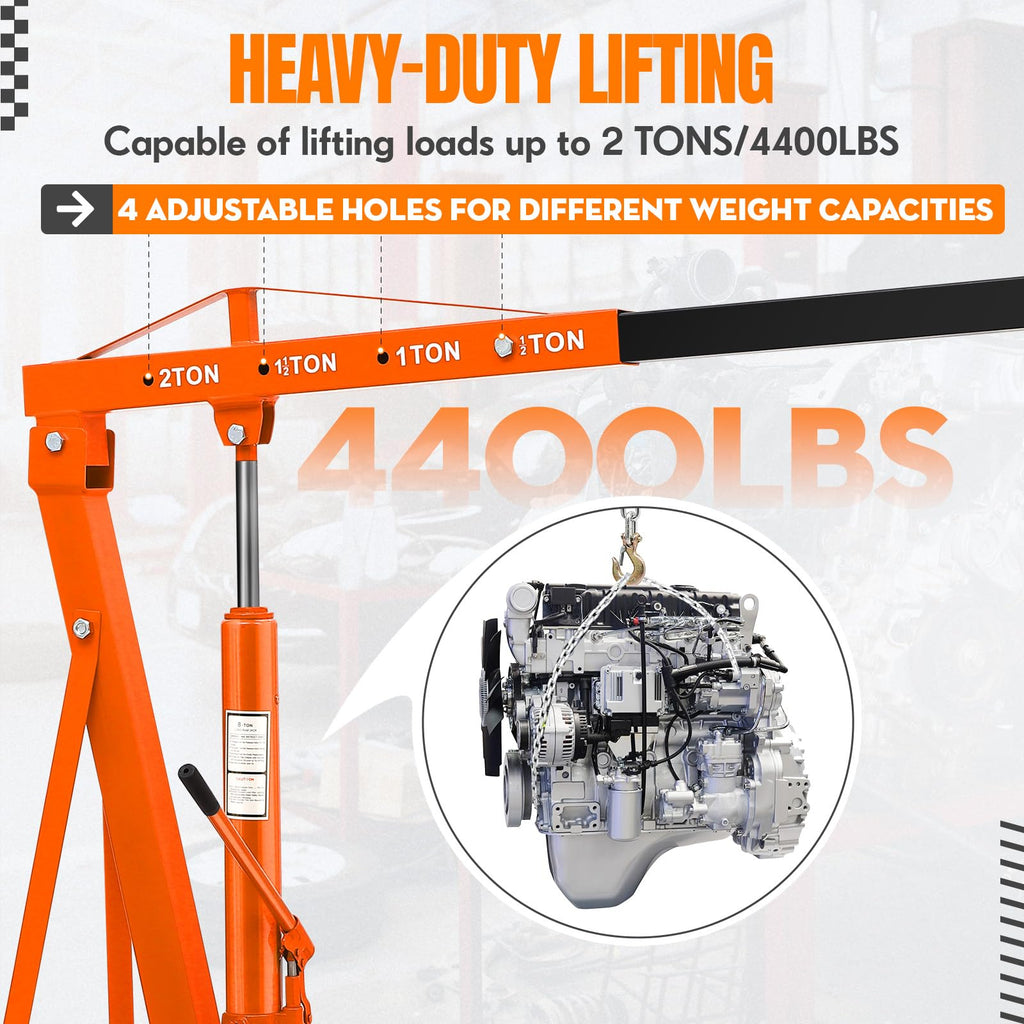 Garvee 4400LBS Engine Hoist, Folding Hydraulic Hoists Cherry Picker, Heavy Duty Engine Crane Lifter, Orange