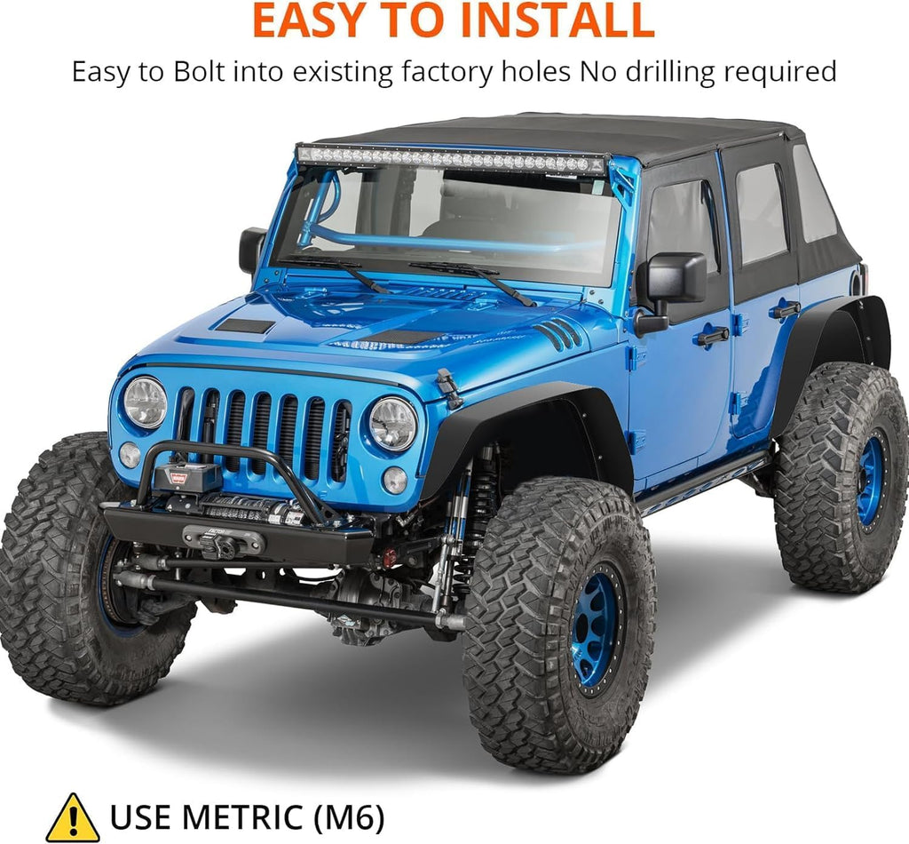 Garvee '18-'24 Wrangler JL Thick Solid Steel Front & Rear Fender Flares