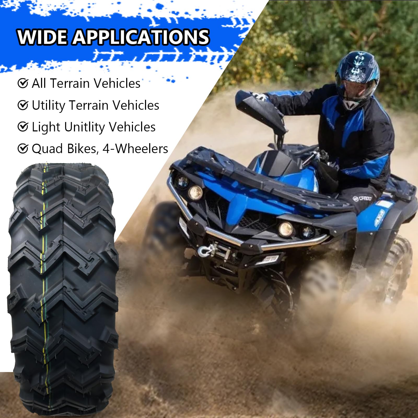 Garvee 25x8-12 ATV/UTV Tires, 6PR All Terrain Tubeless, Set of 2, for Trail Sand Mud Stream Off-Road