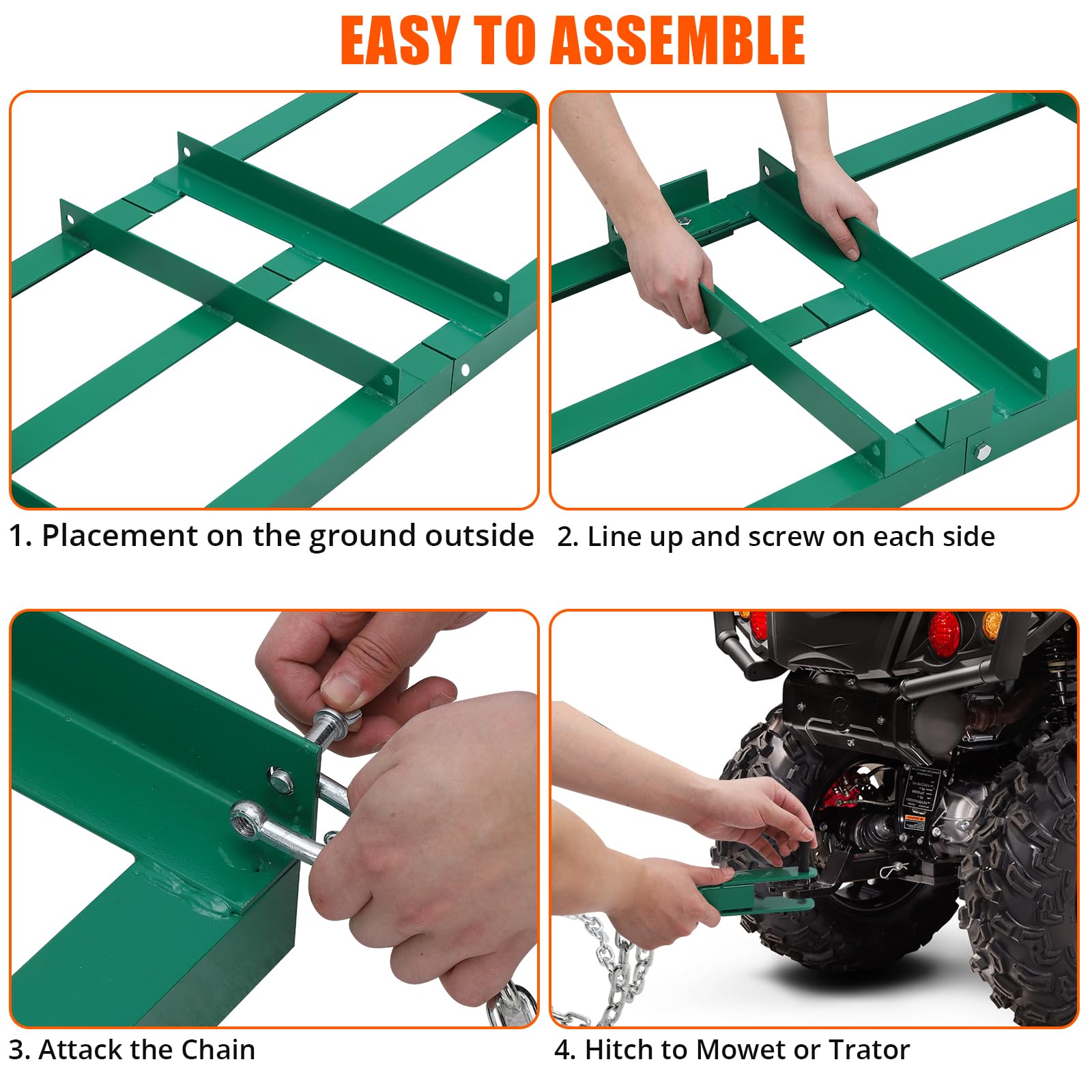 Garvee Driveway Drag Harrow 72" Width, Heavy Duty Steel, Rust-Resistant, Tow Behind, ATV/UTV/Tractor Compatible, Ideal for Leveling Yards and Driveways