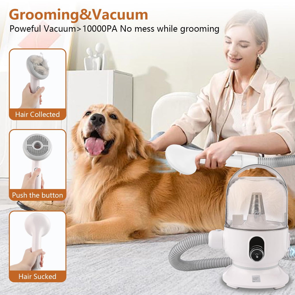 Garvee Pet Grooming Vacuum, 13.4Kpa Suction Power, 2 L Large Dust Cup Low Noise Dog Hair Remover , 5 Professional Grooming Kit for Dogs and Cats, Gray