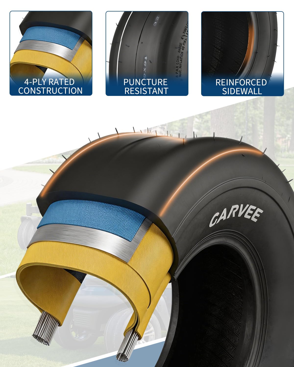 Garvee 2 Pack 16x6.50-8 Lawn Mower Tire, Smooth Pattern, Tubeless, 4PR, Turf Use, Black