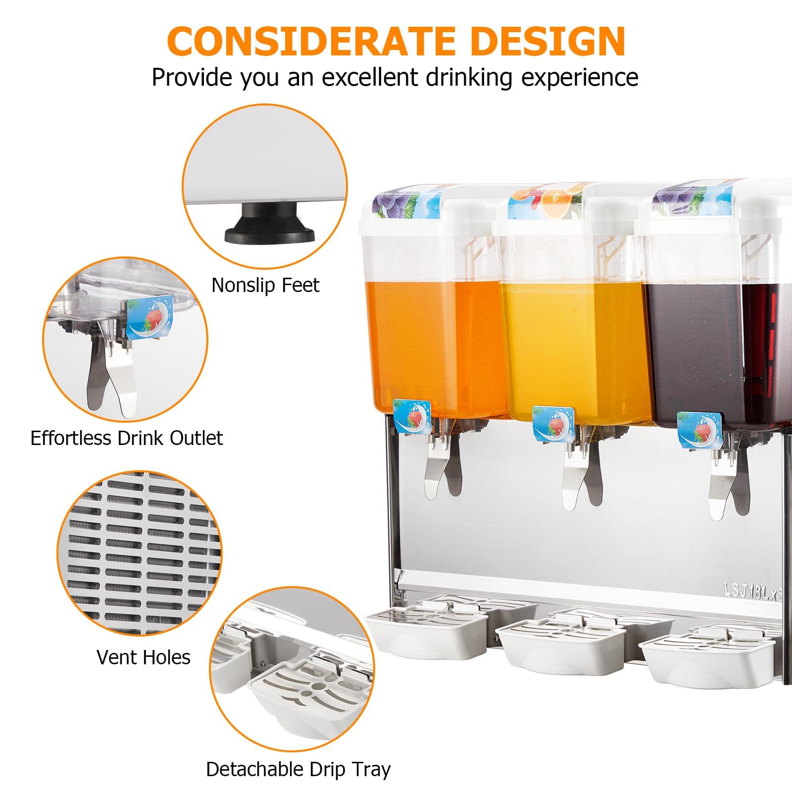 Garvee Commercial Beverage Dispenser, 3 Tanks 4.75 Gallon 18L Juice Dispenser, 380W Stainless Steel Food Grade Lemonade Dispenser With Thermostat Controller, Drink Dispensers for Parties Restaurant