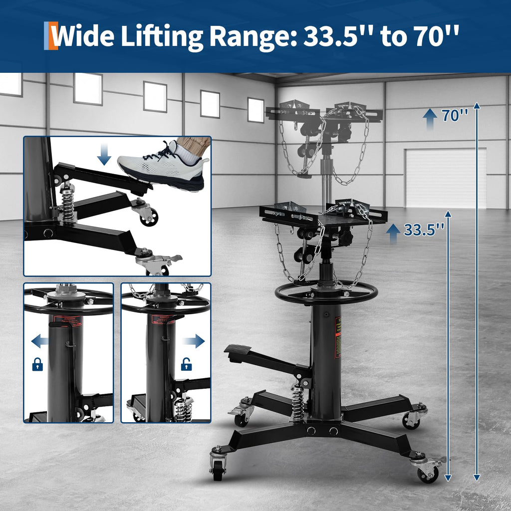 Garvee Hydraulic Transmission Jack, 1,322 LB Capacity, High Lift with Dual Plungers, 360° Rotation, 30° Tilting Saddle, for Home Garage & Auto Shop, Black