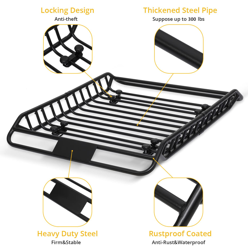 Garvee 63x43 Inch Car Roof Rack Basket 300LBS Heavy Duty Steel Cargo Basket Universal Rooftop Cargo Carrier with Extension for SUV, Pick Up,Trucks,Car