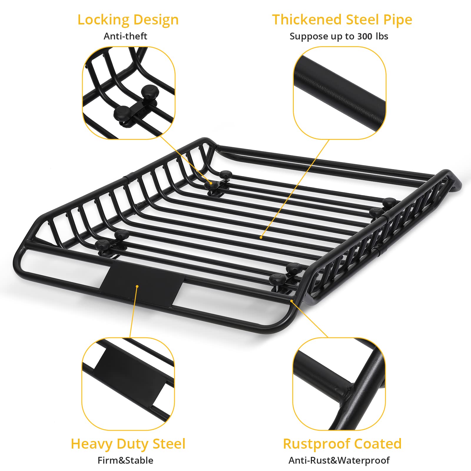 Garvee 63x43 Inch Car Roof Rack Basket 300LBS Heavy Duty Steel Cargo Basket Universal Rooftop Cargo Carrier with Extension for SUV, Pick Up,Trucks,Car