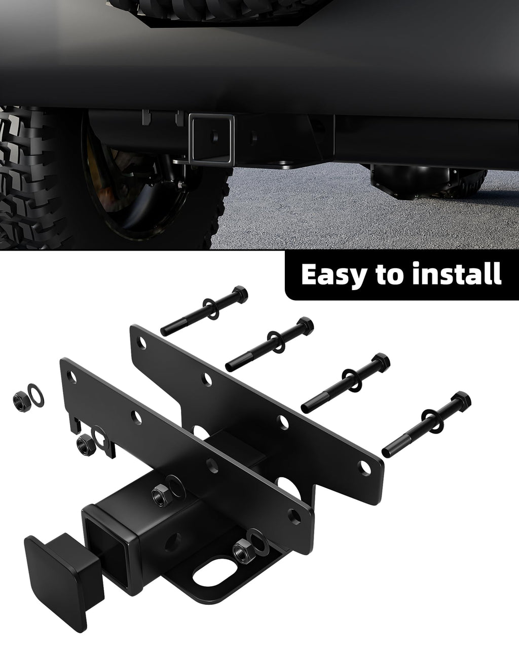 Garvee 2 Inch Rear Bumper Towing Trailer Hitch Receiver Compatible for 2007-2018 Jeep Wrangler JK 2 & 4 Door Unlimited w/Wiring Harness