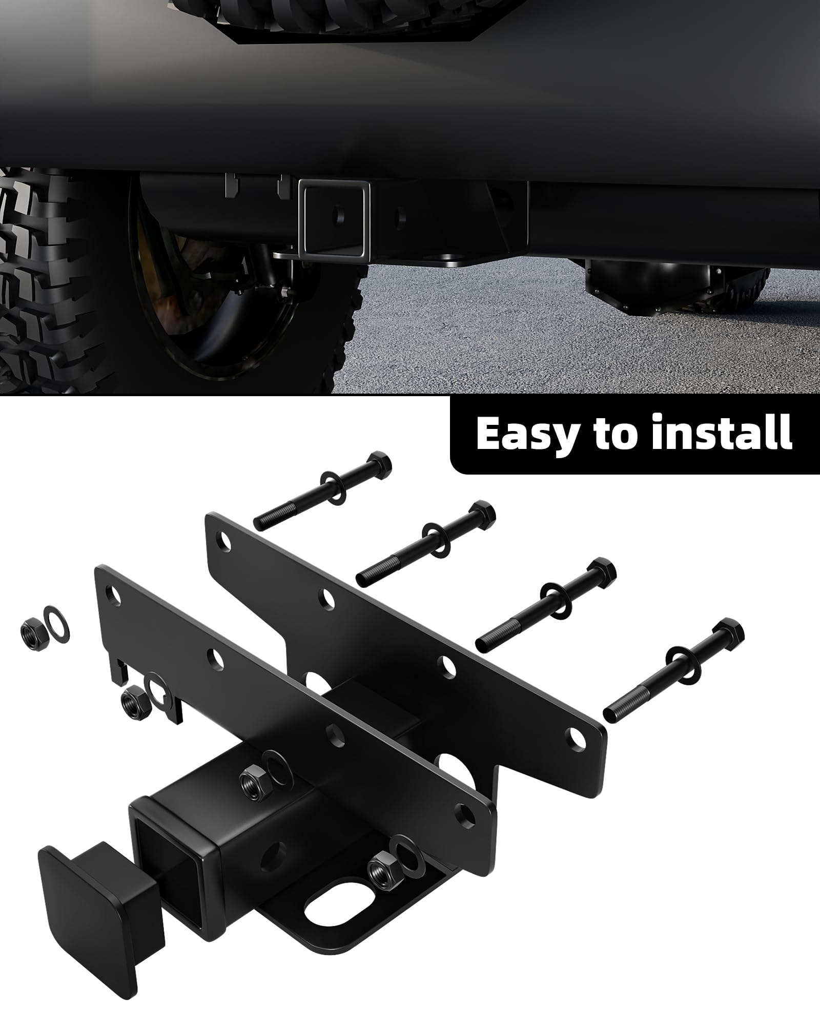 Garvee 2 Inch Rear Bumper Towing Trailer Hitch Receiver Compatible for 2007-2018 Jeep Wrangler JK 2 & 4 Door Unlimited w/Wiring Harness