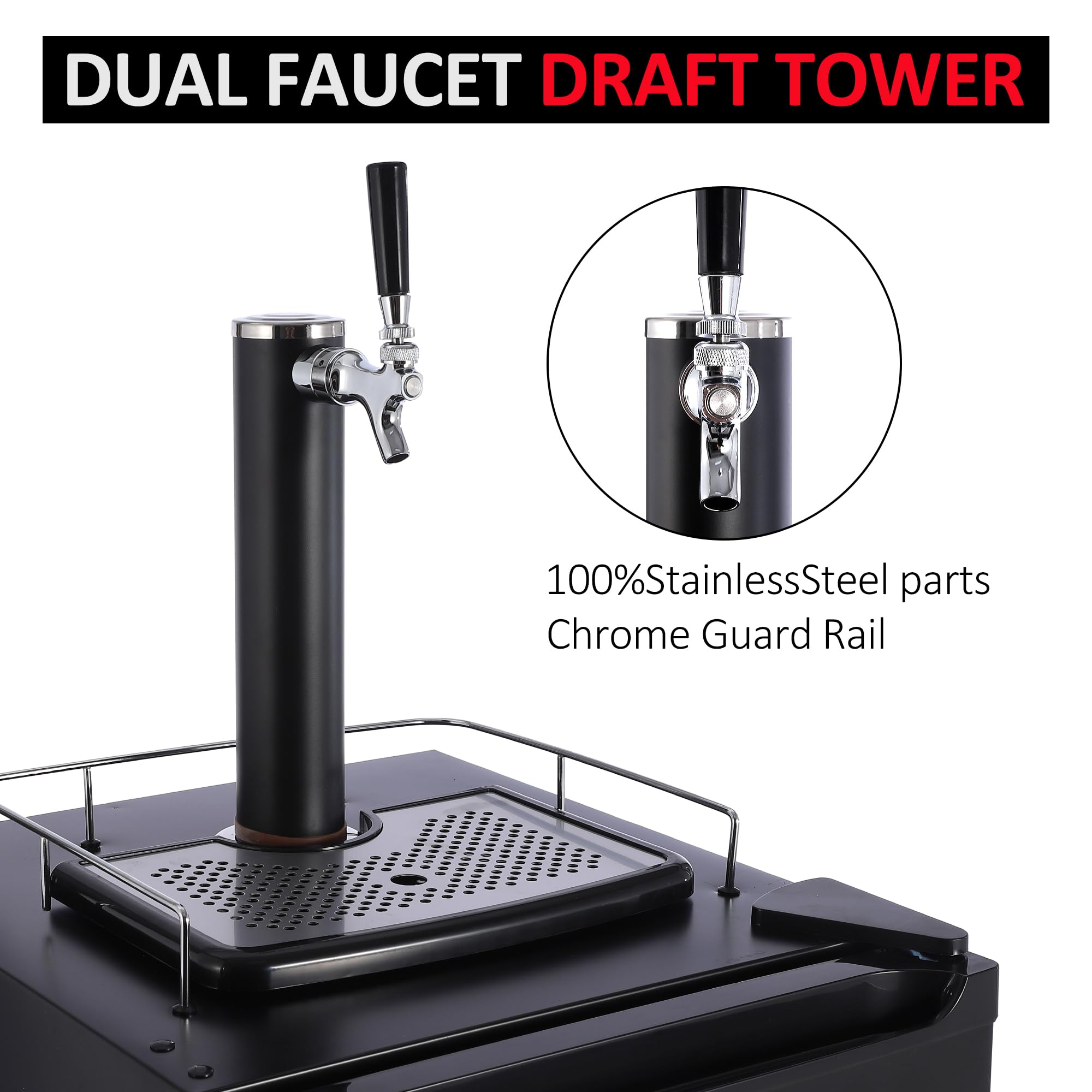 Garvee Kegerator and Keg Beer Cooler, Single Faucet Draft Beer Dispenser, Full Size Keg Refrigerator With Shelves, Stainless Steel, Drip Tray & Rail