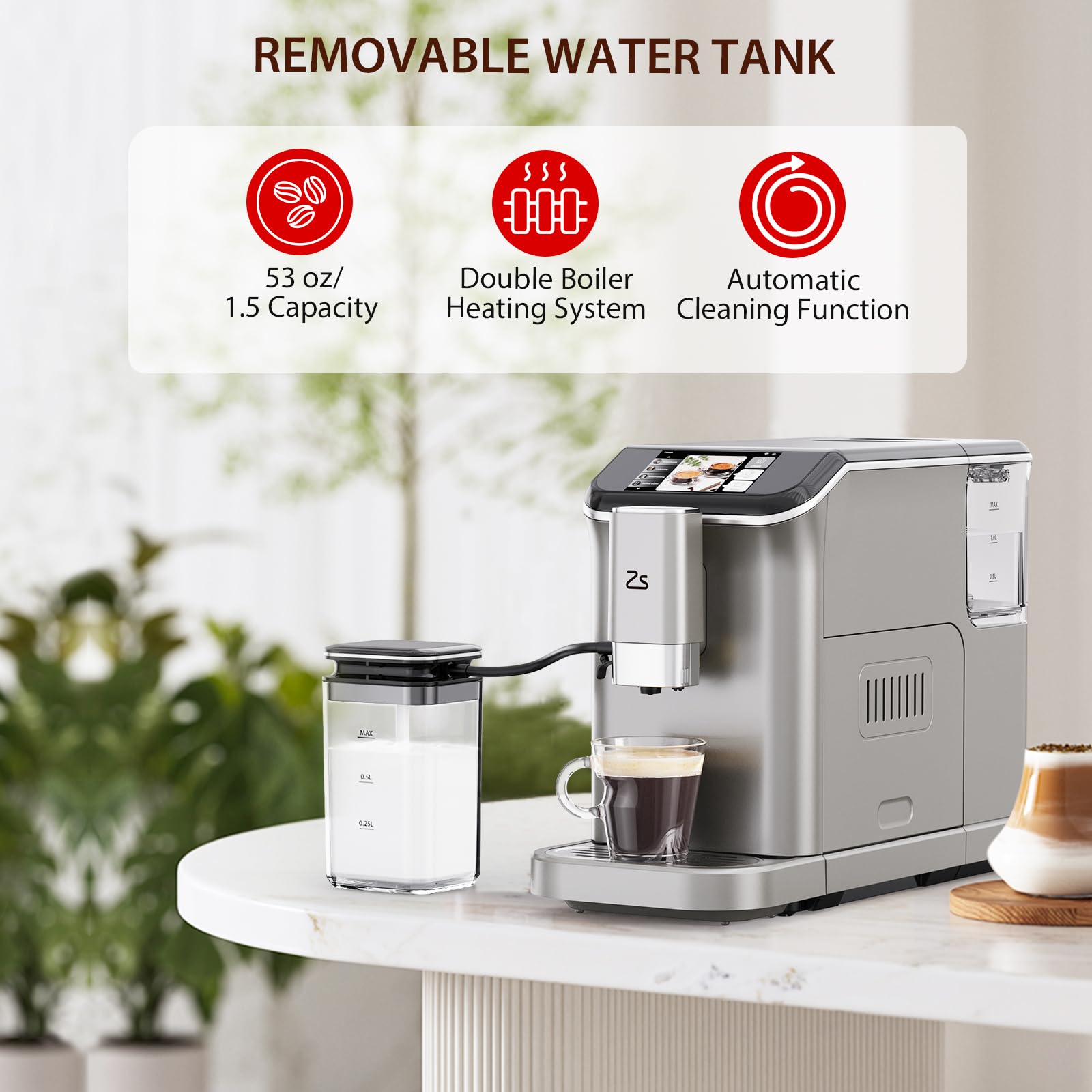 Garvee Fully Automatic Espresso Machine 20 Bar, 1350W Espresso and Cappuccino Machine with Automatic Milk Frother, Gift for Coffee Lover