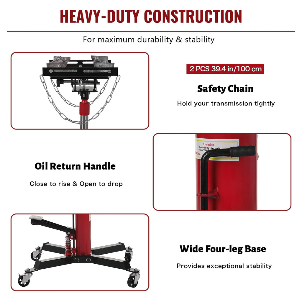 GARVEE 1322 lbs Hydraulic Transmission Jack Lift - Adjustable Telescoping Jack with Anti-Slip Rubber Pad, Pedal Control, and 33.8" to 72.8" Lifting Range