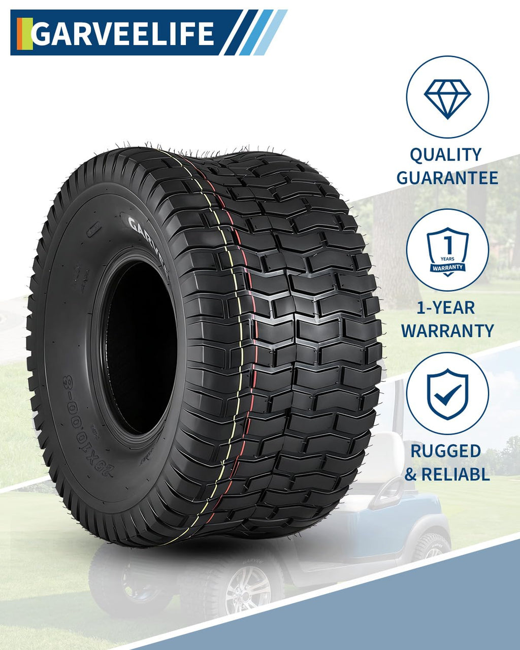 Garvee 2 Pack 20x10.00-8 Lawn Mower Tire V Pattern Tubeless For Lawn Garden Mowers Utility Vehicles 20x10-8 Black