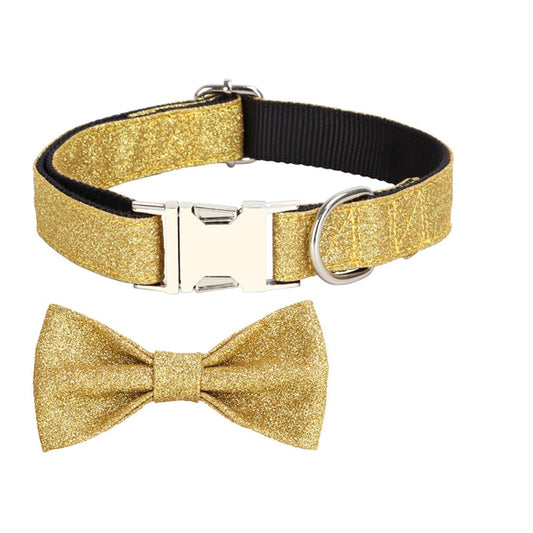 Garvee Bling Dog Bow Tie Collar Cute Nylon Dog Collar with Bow Tie Safety Metal Buckle for Daily Walking Holiday Party Champagne XS Size: 1.5x30cm