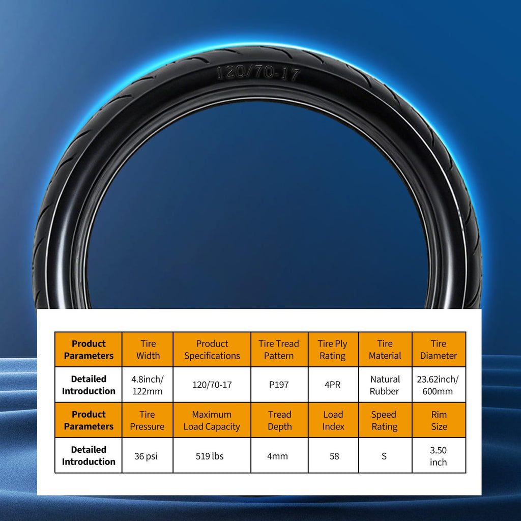 Garvee 120/70-17 Motorcycle Tire Front Black Wall 4PR Sport & Street Bike High Performance Enhanced Grip