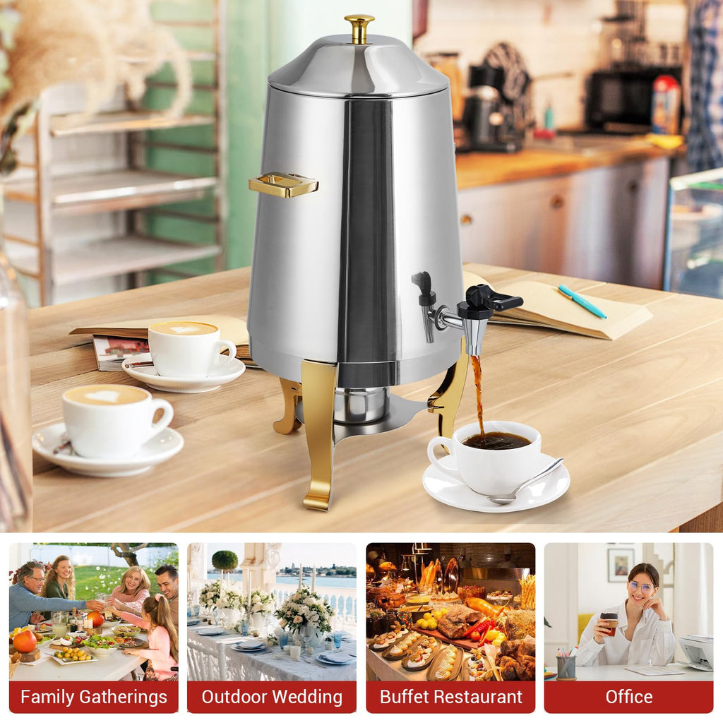 Garvee 3.4 Gallon Stainless Steel Insulated Drink Dispenser with Spigot, Hot & Cold Beverage Dispenser for Coffee, Tea, Water, 13L, Gold