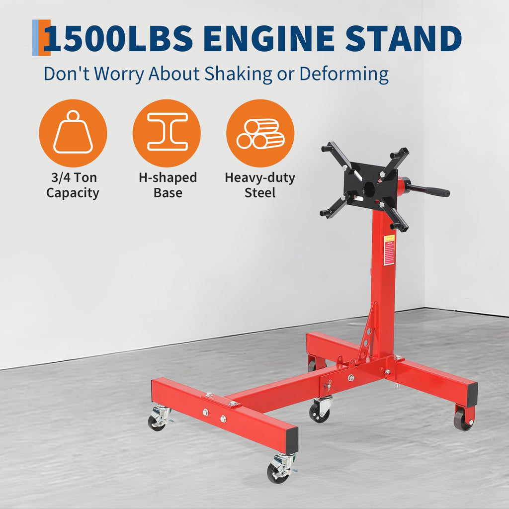 Garvee Engine Stand 1500 LBS Rotating Motor Stand with 360° Rotating Head, Adjustable Arms, Casters for Vehicle Maintenance, Durable Steel, Black