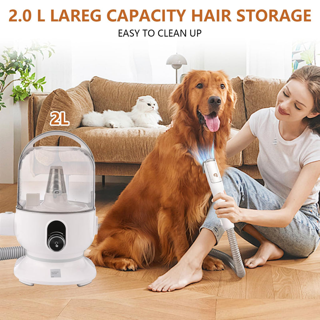 Garvee Pet Grooming Vacuum, 13.4Kpa Suction Power, 2 L Large Dust Cup Low Noise Dog Hair Remover , 5 Professional Grooming Kit for Dogs and Cats, Gray