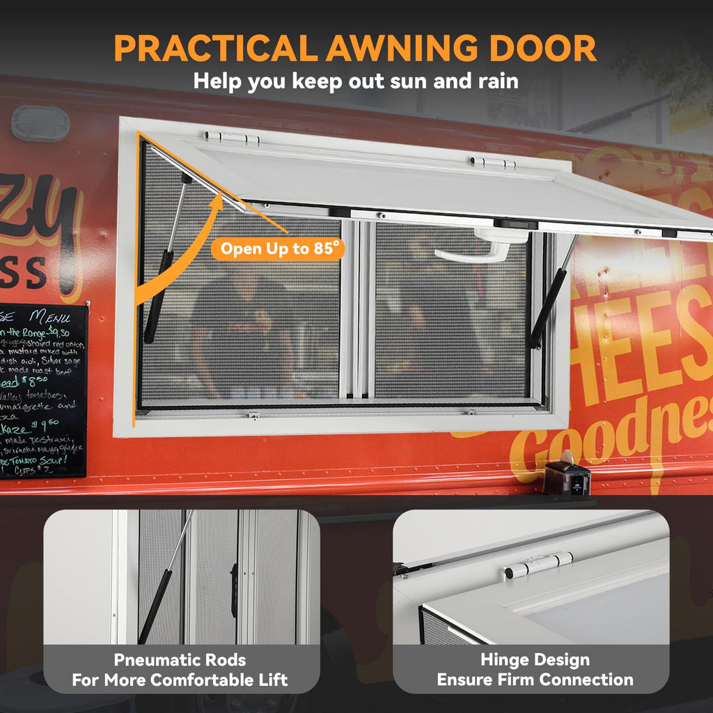 Garvee 36"W x 36"H Concession Window - Aluminum Alloy Food Truck Service Window with Sliding Screens, Awning Door, Hydraulic Lift, and Locking Mechanism for Catering (Glass Not Included)