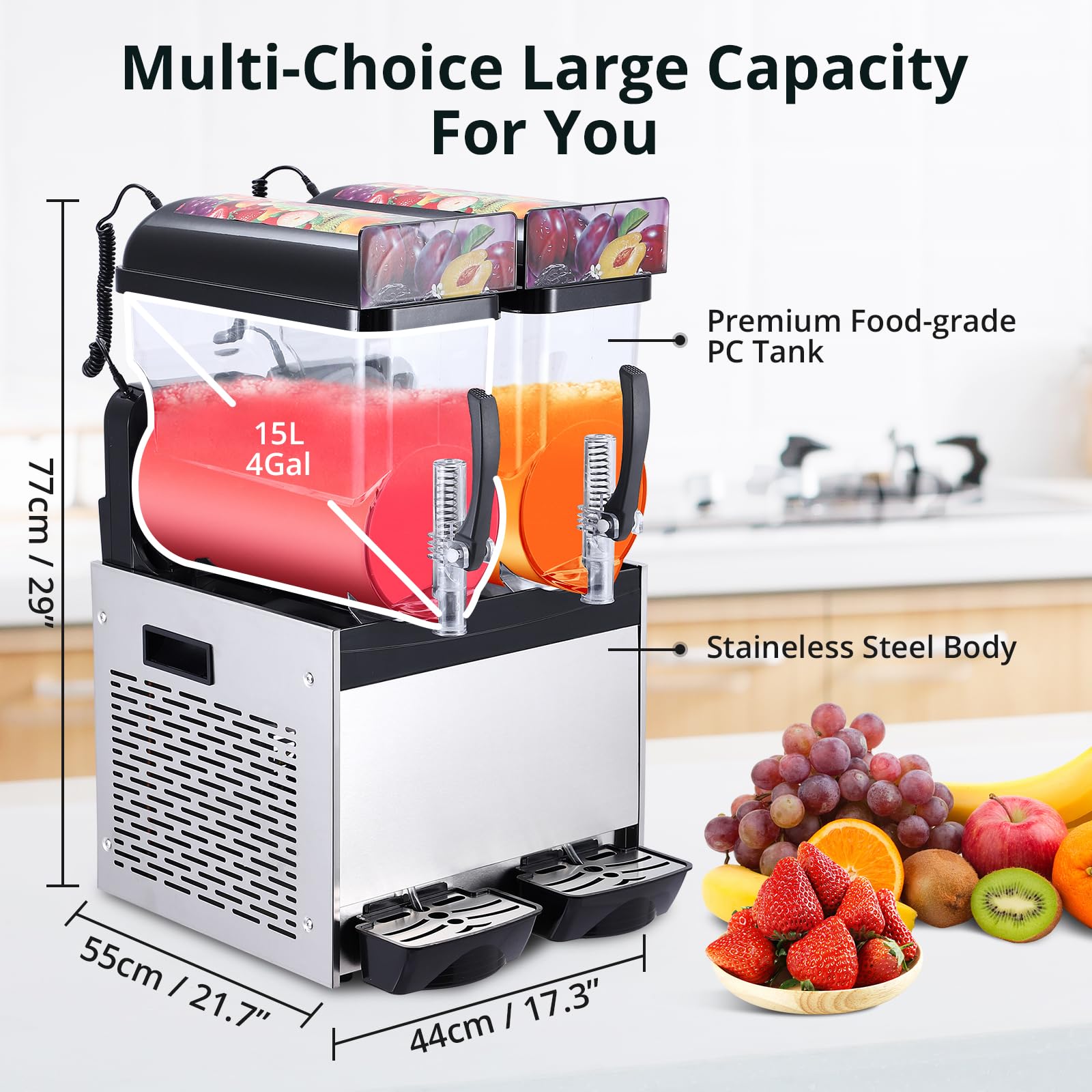 Garvee 30L Commercial Slushy Machine 700W Stainless Steel Self-Cleaning Produces 120 Cups/Hour for Margaritas Smoothies Cocktails Homes Coffee Shops Restaurants