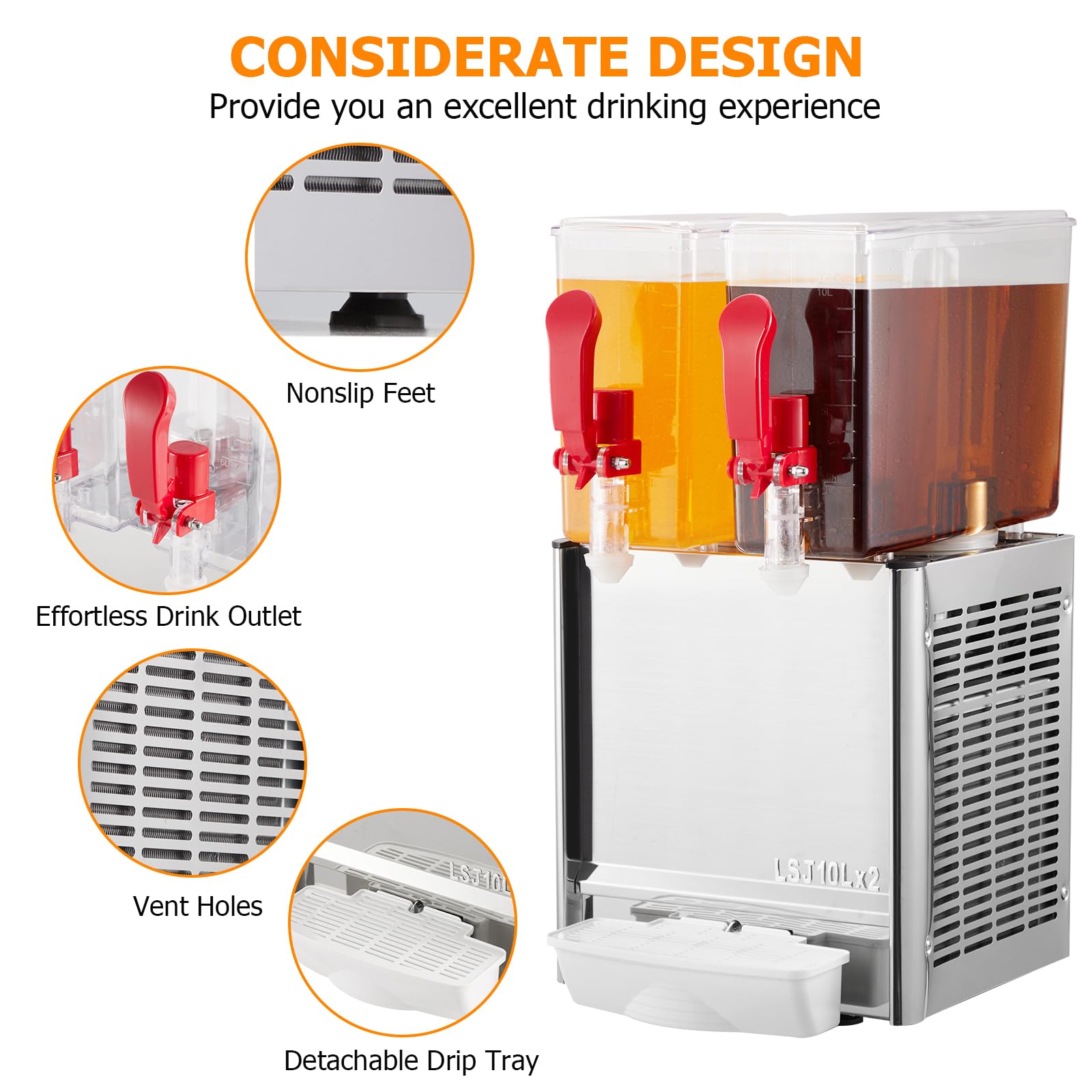 GARVEE 20L (5.28 Gallon) Commercial Juice Dispenser, 2 Tanks 280W, Stainless Steel Beverage Dispenser for Tea, Drink