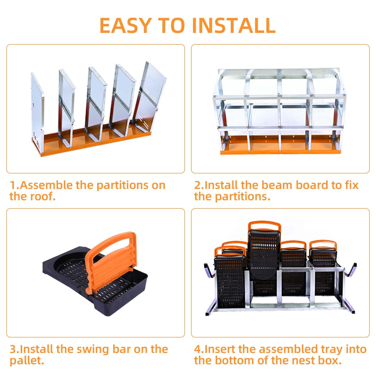 Garvee Chicken Nesting Box 8-Hole Roll Away Egg Laying Box with Lid, Heavy-Duty Galvanized Steel, Orange, Easy Egg Collection & Cleaning