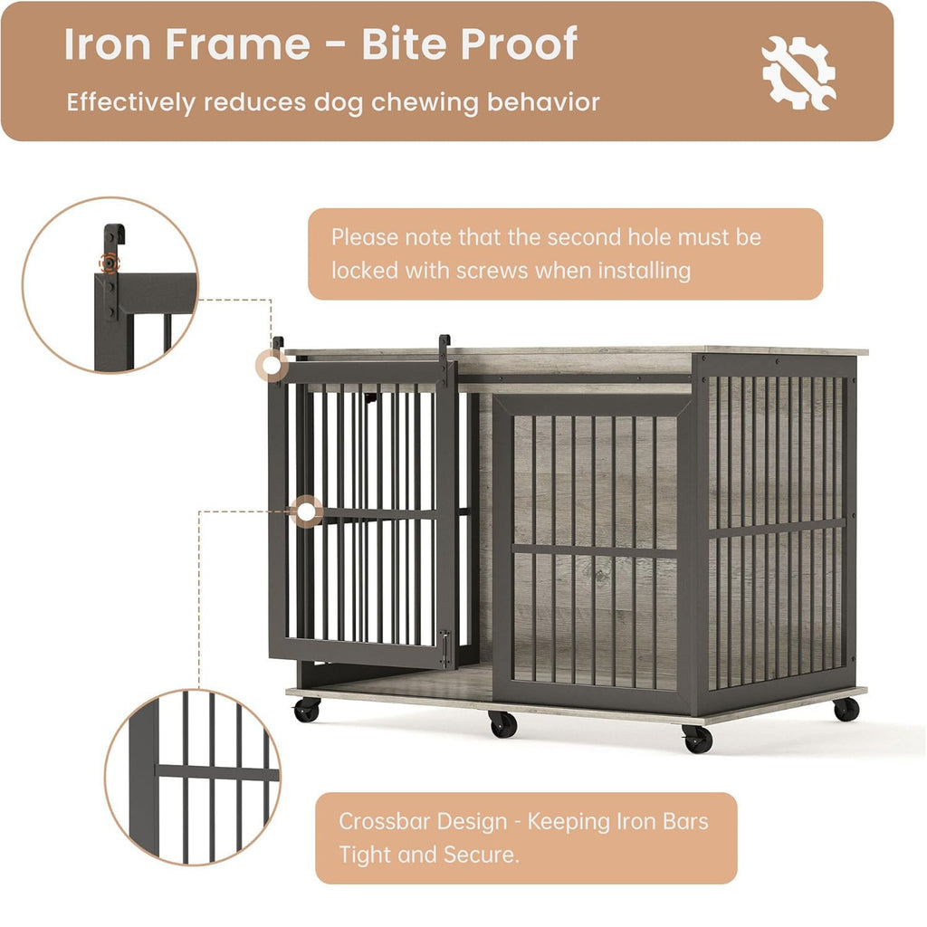 Garvee Furniture Style Dog Crates with Sliding Iron Door, Modern Decorative Pet House, Indoor Puppy Kennel for Medium Dogs, Grey
