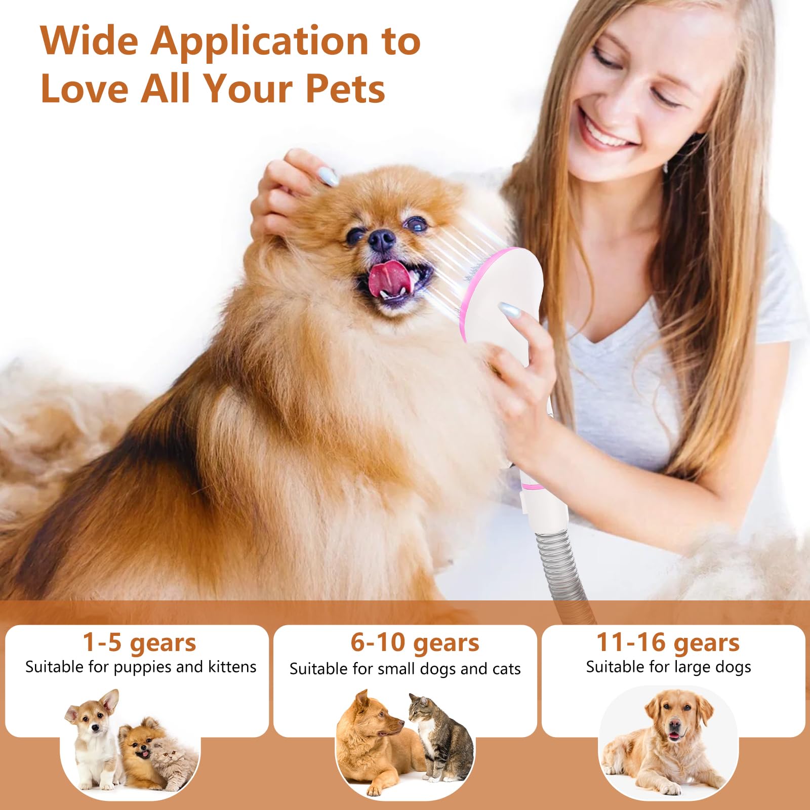 Garvee Pet Grooming Vacuum, 13.4Kpa Suction Power, 2 L Large Dust Cup Low Noise Dog Hair Remover , 5 Professional Grooming Kit for Dogs and Cats, Pink