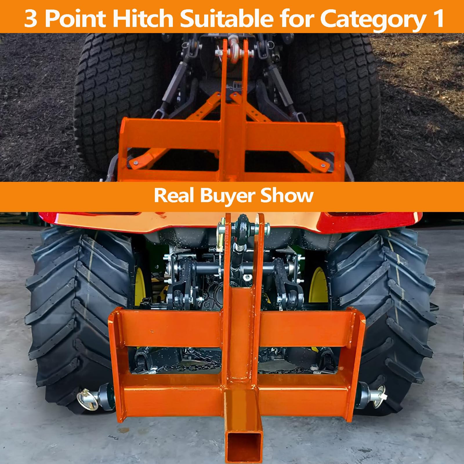 Garvee 3 Point Hitch Receiver for Cat 1 Tractors, 3 Point Quick Hitch with 2" Receiver Drawbar Attachments & Suitcase Weight Brackets for Category 1
