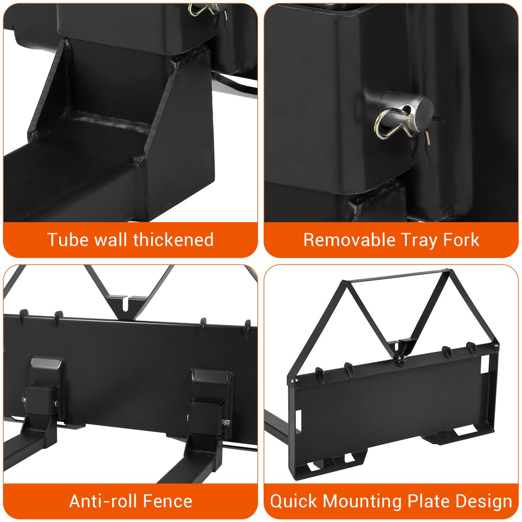 Garvee 46" Tractor Pallet Forks, 3200 lb Quick Attach Skid Steer Fork Attachment with 2" Receiver Hitch for Farms, Warehouses & Construction