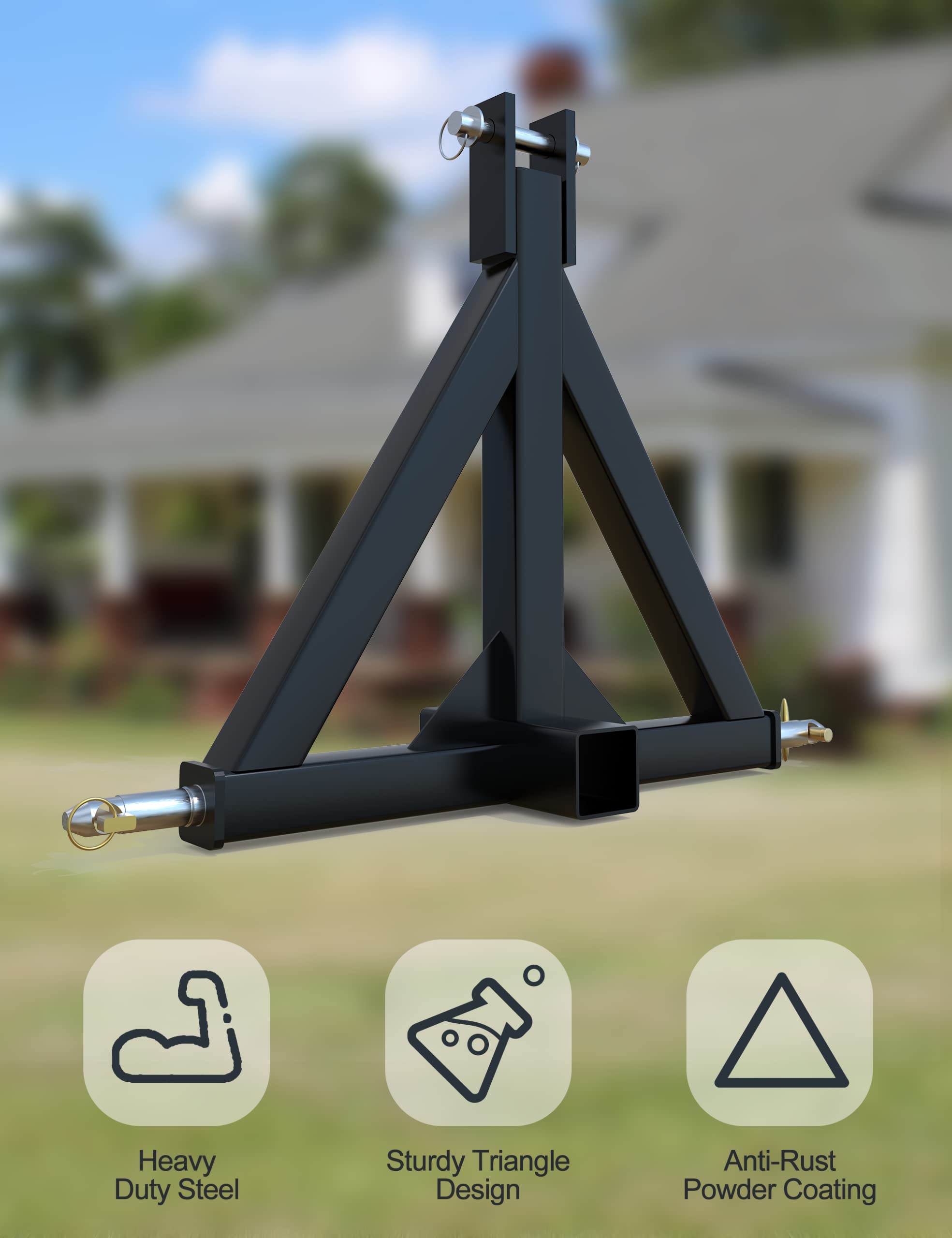 Garvee 3 Point 2" Trailer Hitch Receiver, Steel Drawbar Adapter with 7/8" Pin Tube for Category 1 Tractor