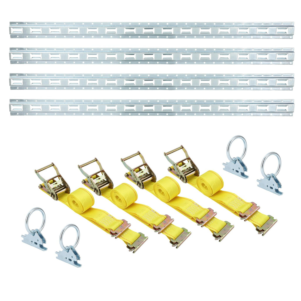 Garvee 5FT E Tracks Tie-Down Rail Kit, 4 Pack Vertical E Track Rails Includes 4 Steel Rails & 4 O-Rings & 4 Tie-Offs W/D-Ring, Versatile Trailer Securing Accessories for Trailers, Truck Bed