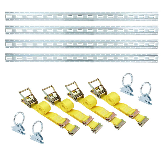 Garvee 5FT E Tracks Tie-Down Rail Kit, 4 Pack Vertical E Track Rails Includes 4 Steel Rails & 4 O-Rings & 4 Tie-Offs W/D-Ring, Versatile Trailer Securing Accessories for Trailers, Truck Bed