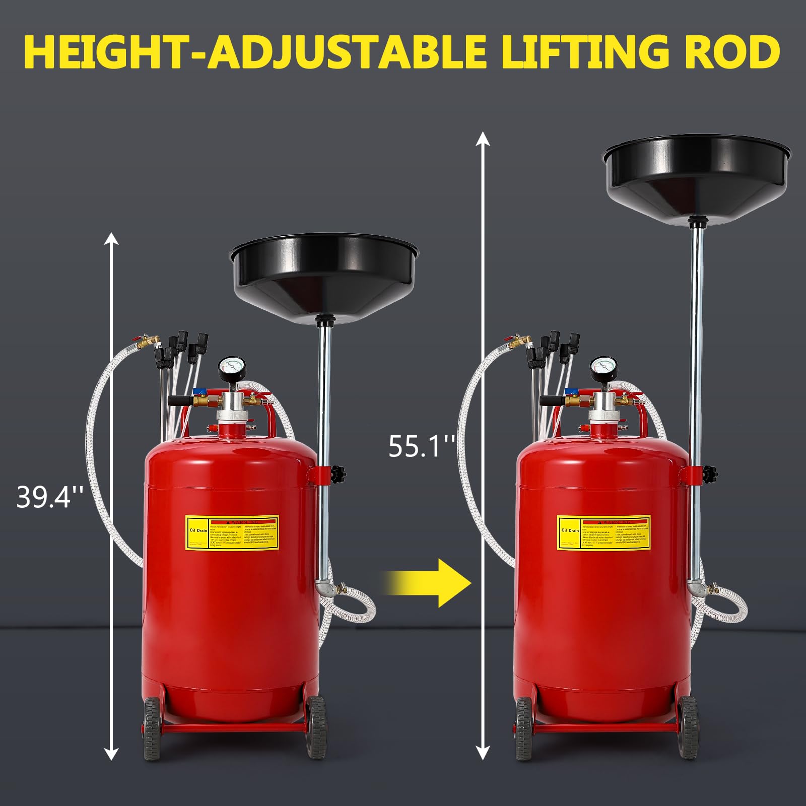 Garvee 20 Gallon Oil Drain Vacuum and Extractor, Pneumatic Oil Drainer, Portable Oil Drain Container with Adjustable Funnel, Steel, Rust-Resistant, Height Adjustable，Upgraded Version Red
