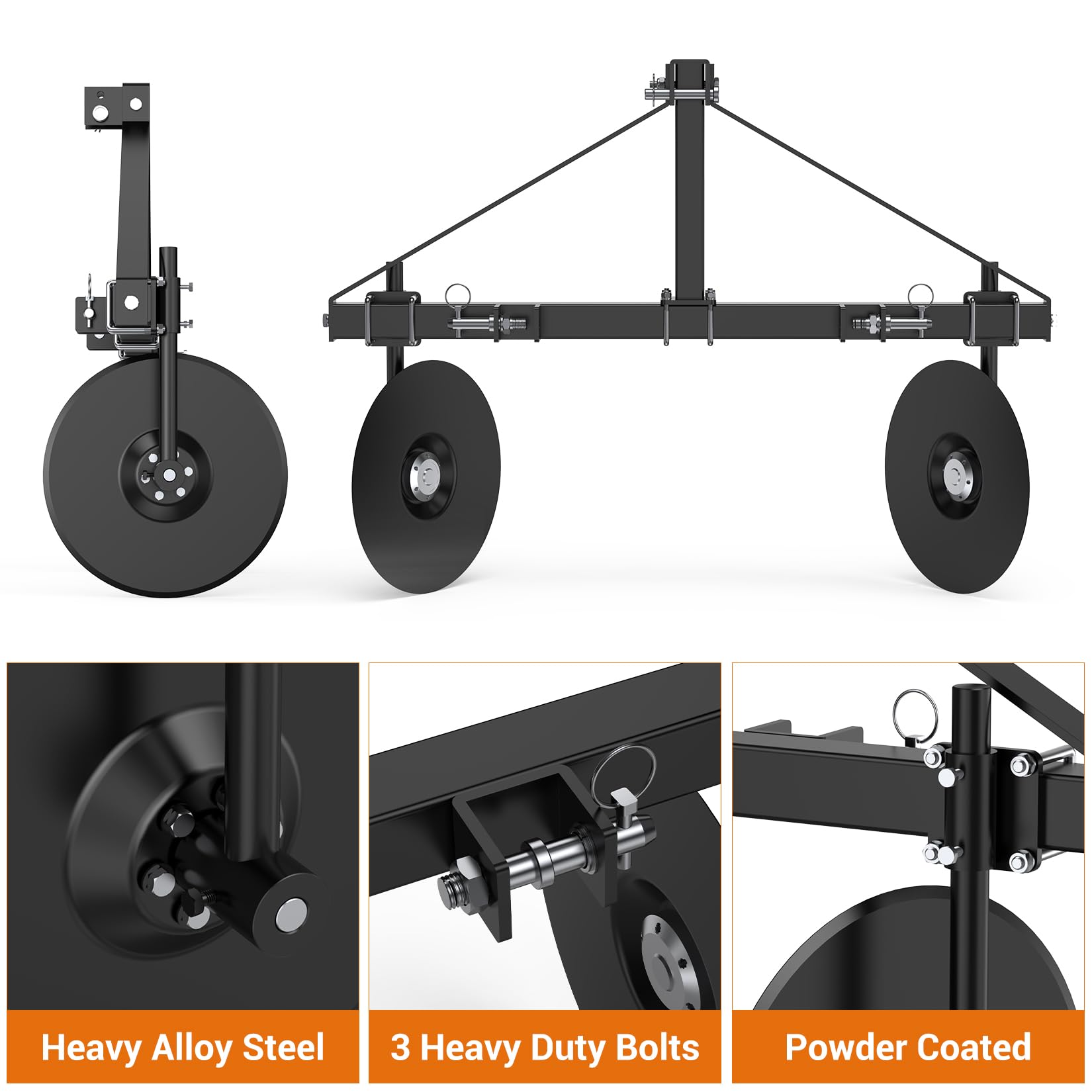Garvee 48" Adjustable Disc Bedder, Heavy Duty Garden Disc Plow Compatible for Category 1, 3 Point Quick Hitch for Tractor , Cultivator Garden Bedder and Hiller Attachment, 16" Disc Blades, Black