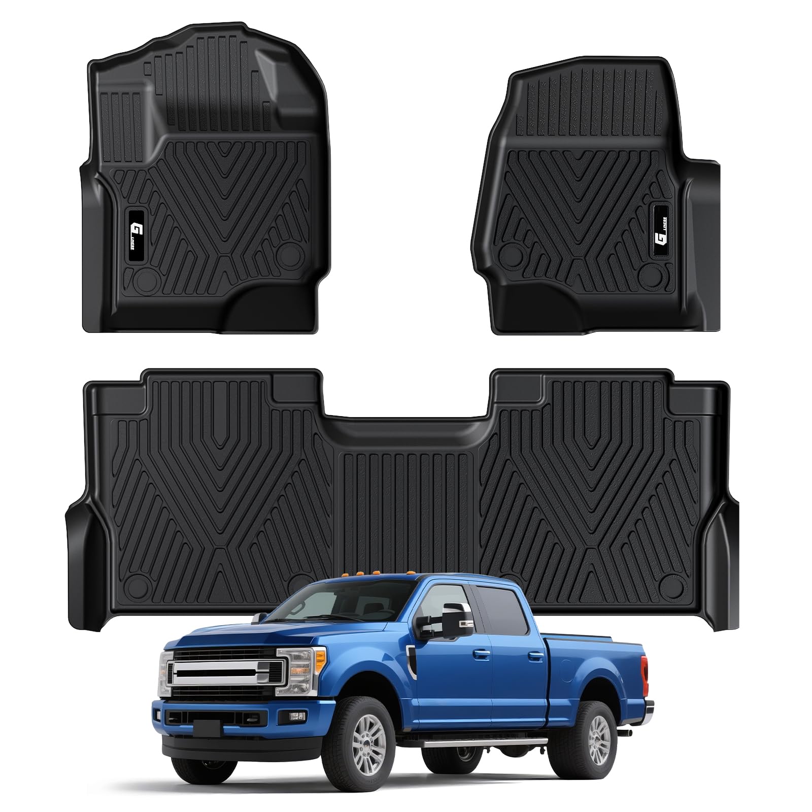 Garvee Floor Mats for 2017-2024 Ford F-250/F-350 SuperCrew Cab, All Weather TPE Truck Liners, Front & Rear Row, Black