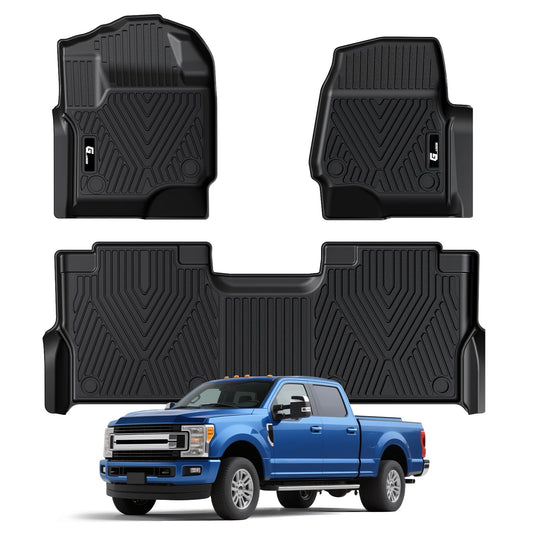 Garvee Floor Mats for 2017-2024 Ford F-250/F-350 SuperCrew Cab, All Weather TPE Truck Liners, Front & Rear Row, Black