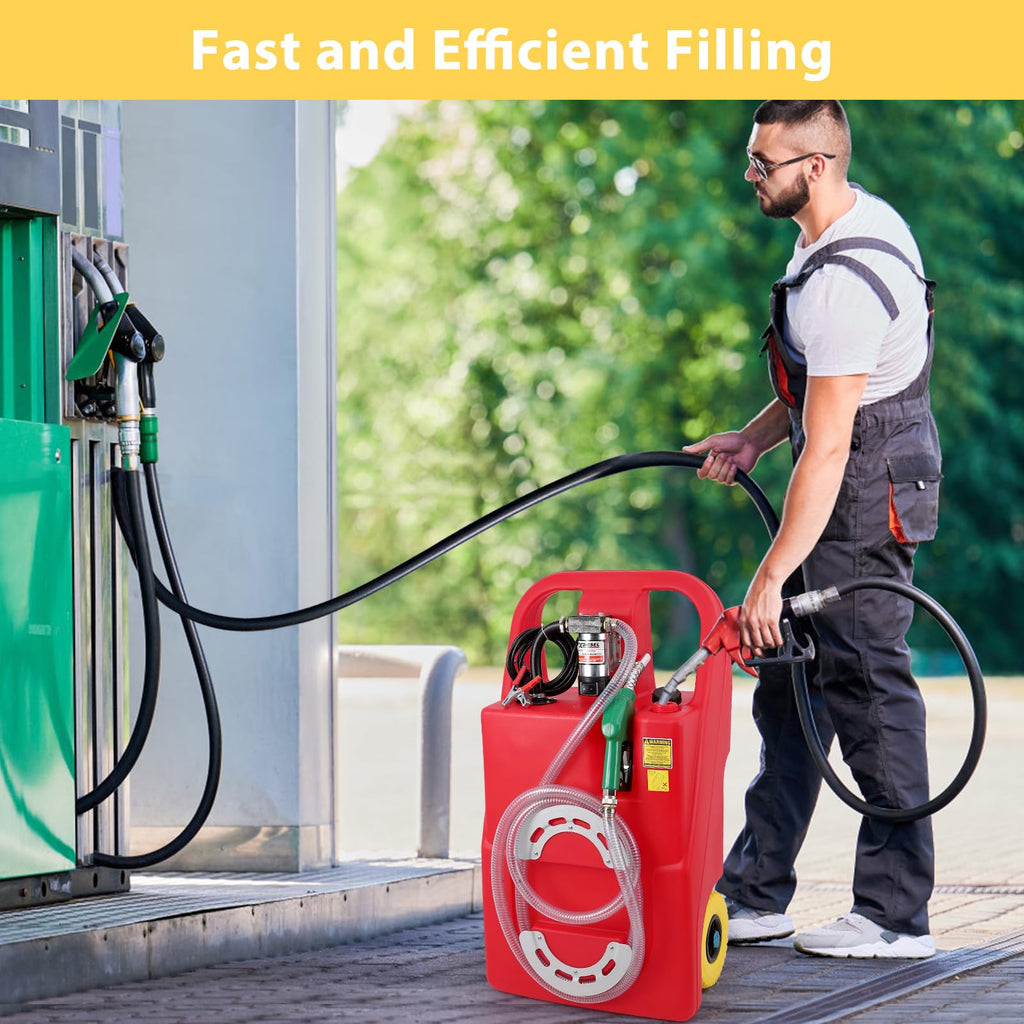 Garvee Fuel Caddy, 26 Gallon Portable Diesel Fuel Tank On-Wheels with Electric Fueling Nozzle & 360° Swivel Connector, Diesel Container with 12V DC 140W Transfer Pump for Cars, Trucks, Boats
