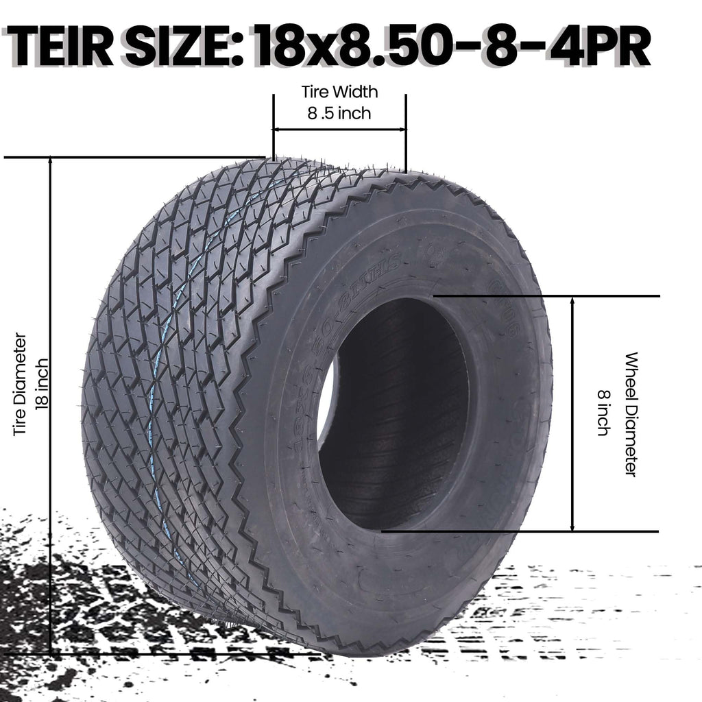 Garvee Golf Cart Tires 18x8.50-8-4PR, 4-Ply Rated, Non-Directional, Tires Pattern Traction Smooth Ride and Low Rolling Resistance for Golf Cart/Lawn Mower