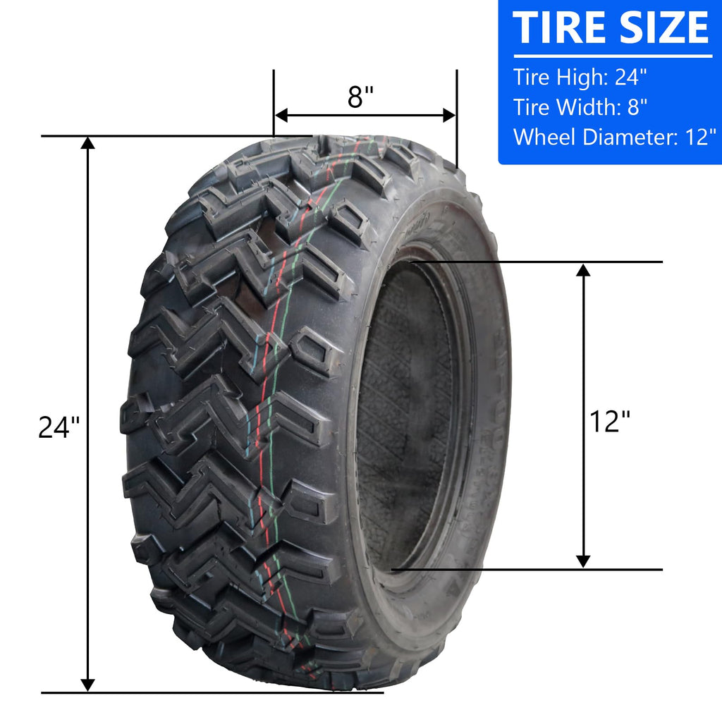 Garvee Set of 2 ATV UTV Tires 24X8-12, 4PR All Terrain 24x8x12 ATV UTV Off-Road Tires, Max Load 265 Lbs each Tire, Tubeless QD-115
