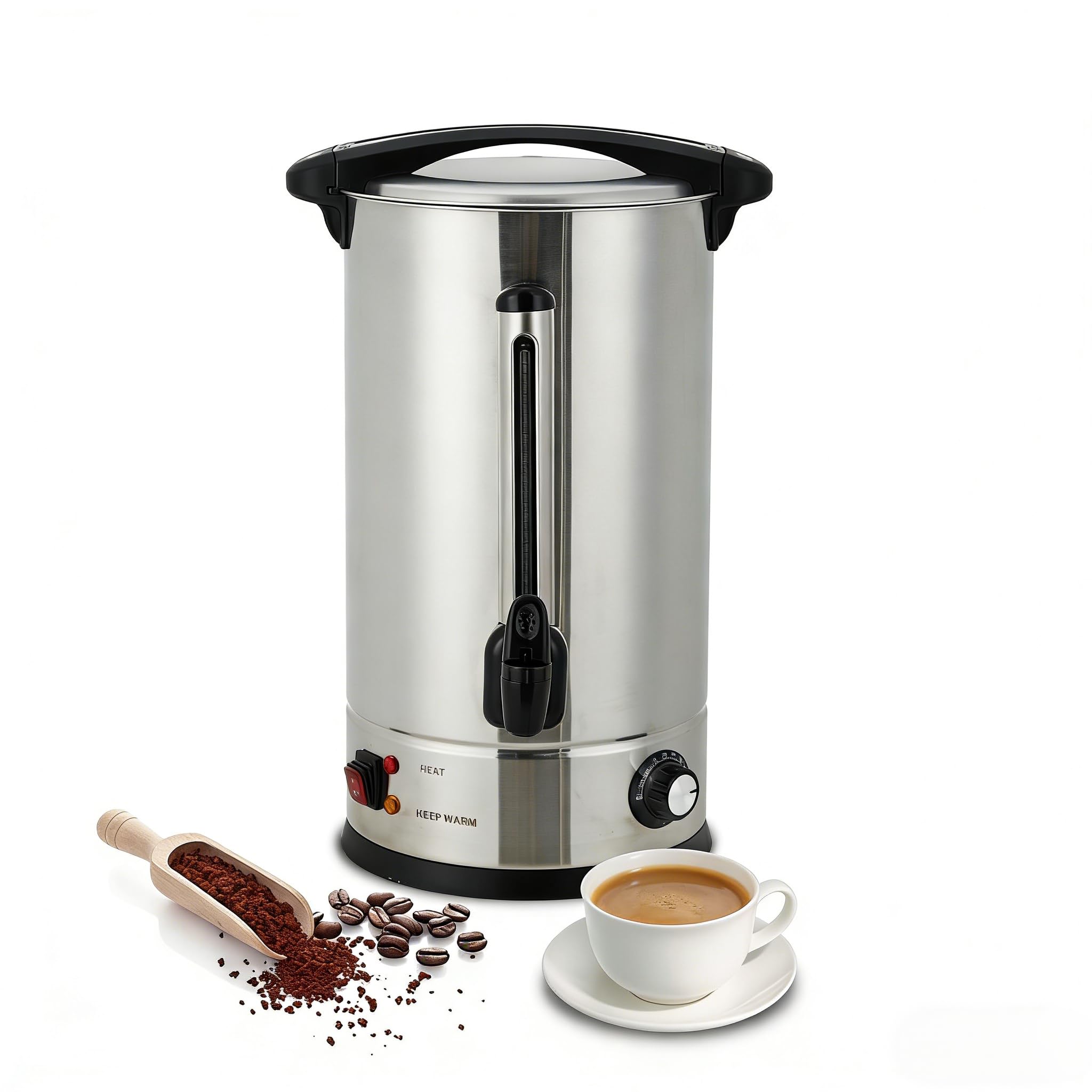 Garvee 14 L/100 Cups Coffee Urn Double Wall Stainless Steel Coffee Maker for Buffet Catering Wedding Gathering Silver