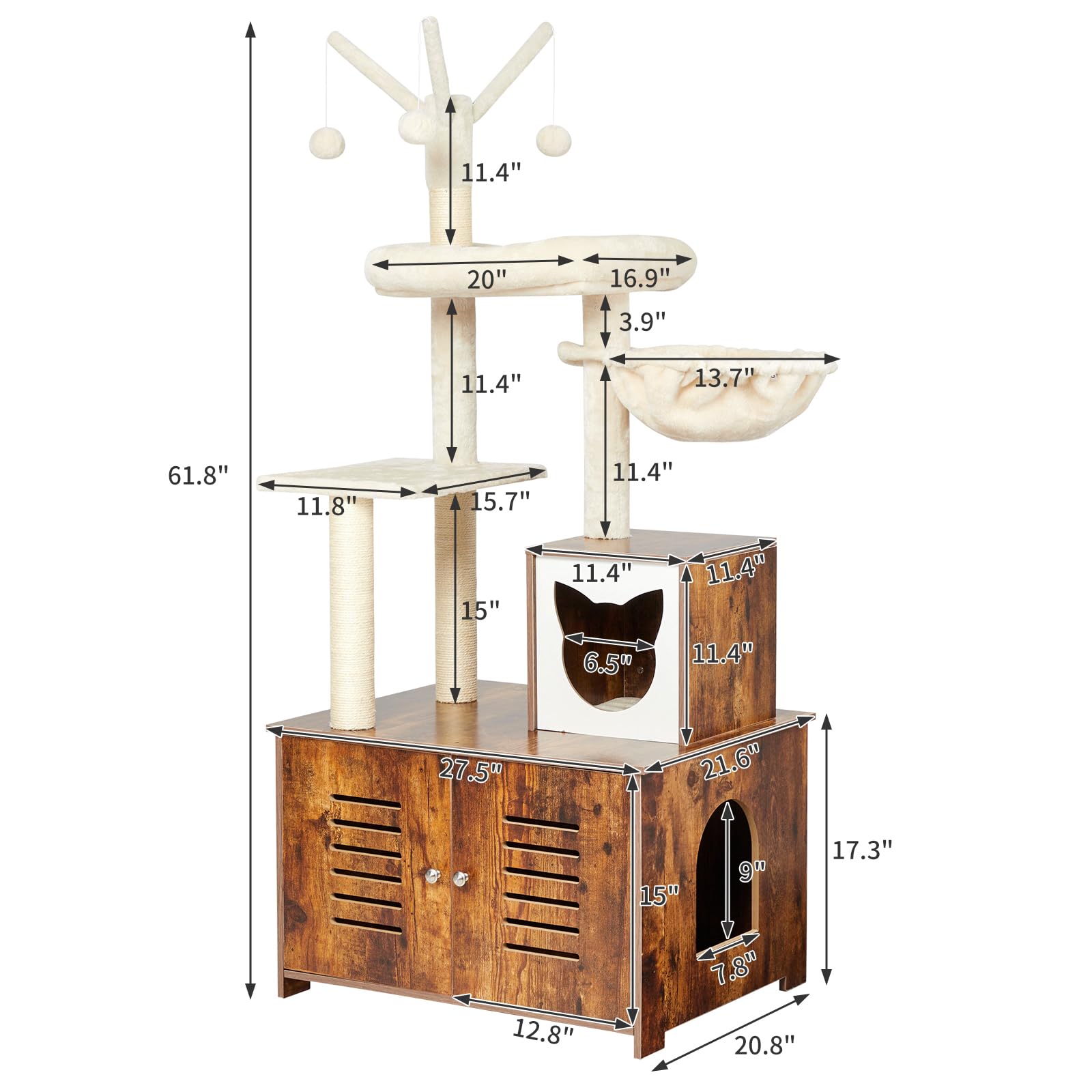 Garvee Cat Tree with Litter Box Furniture Hidden Enclosure, 2-in-1 Modern Tower, Cat Condo with Scratching Posts