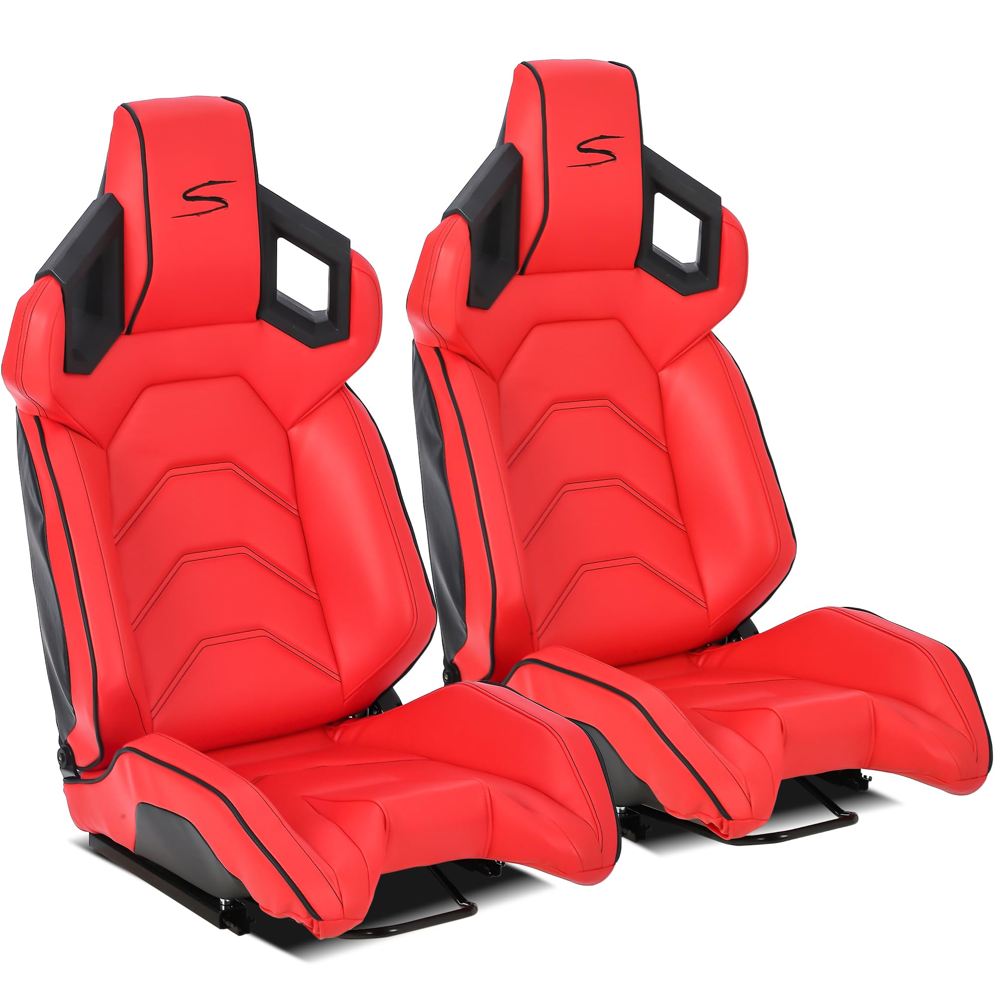 Garvee 1 Piece Universal Racing Seats with Dual Lock Sliders, PU Leather, Racing Bucket Seats, 23.6"×19.7"×37.4", Red+Black Stitching Racing Seat, Passenger Side,Red