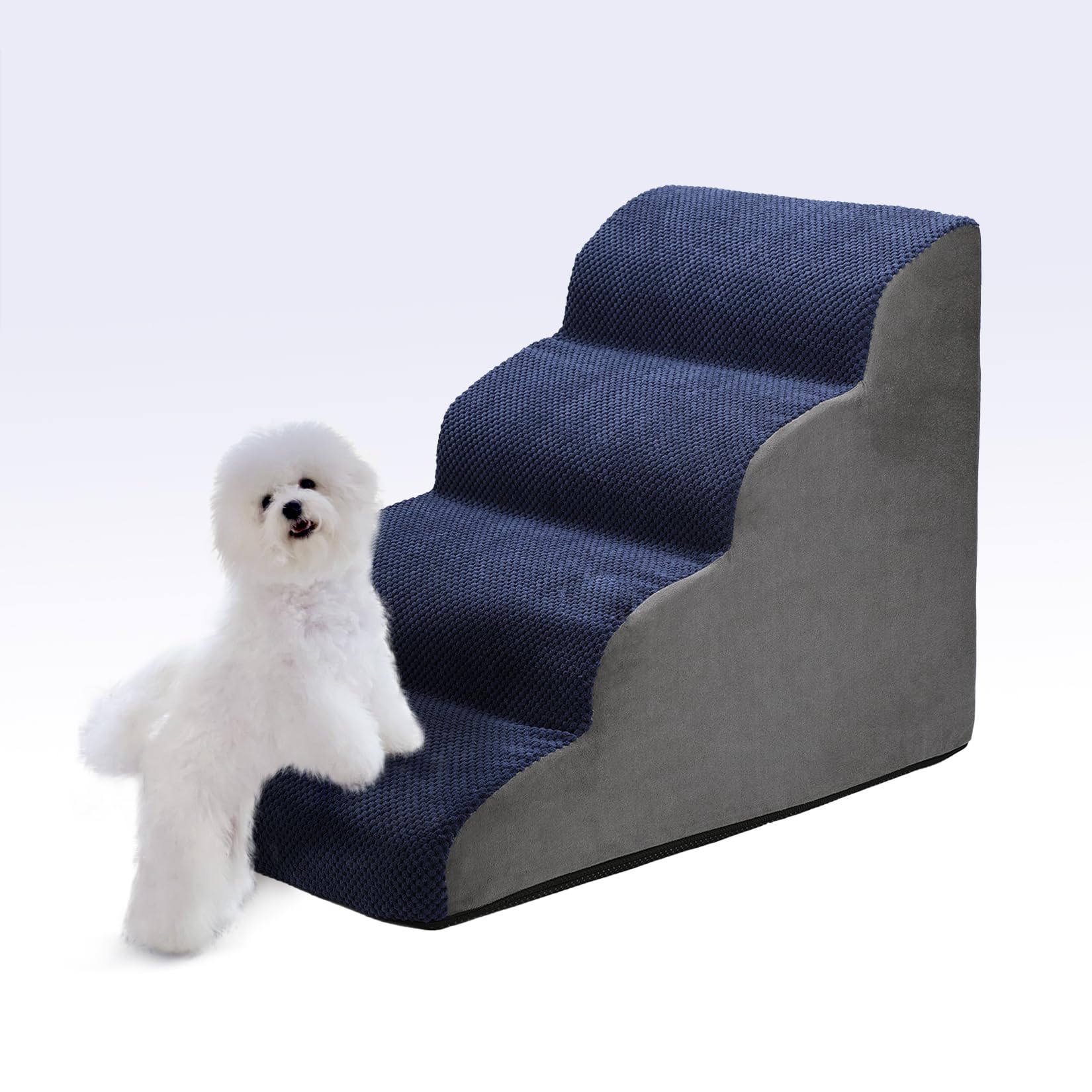 Garvee Dog Stairs for Small Dogs, High Density Foam Dog Stairs 4 Tiers with Non-Slip Bottom for for High Beds Or Couch, with Removable Cover, Best for Dogs Injured,Older Cats,Pets