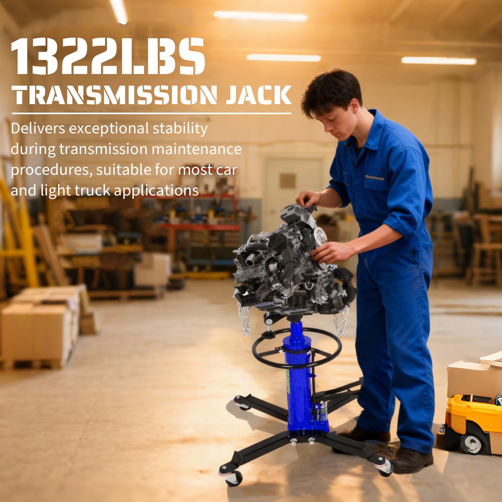 Garvee 1320lbs Transmission Jack Lift - 2-Stage Heavy-Duty High Lift Transmission Stand with Dual Spring-Loaded Pedals, 34"-68" Lifting Range, Blue