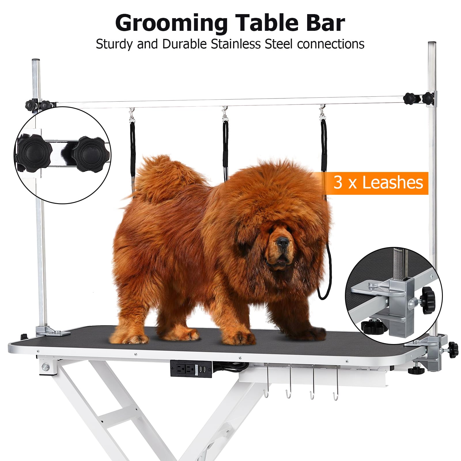 Garvee 47" Electric Dog Grooming Table, Pet Grooming Table for Dogs & Cats, Height Adjustable (9"-40") with Overhead Arm, Anti Slip Tabletop, 3 Grooming Noose, White