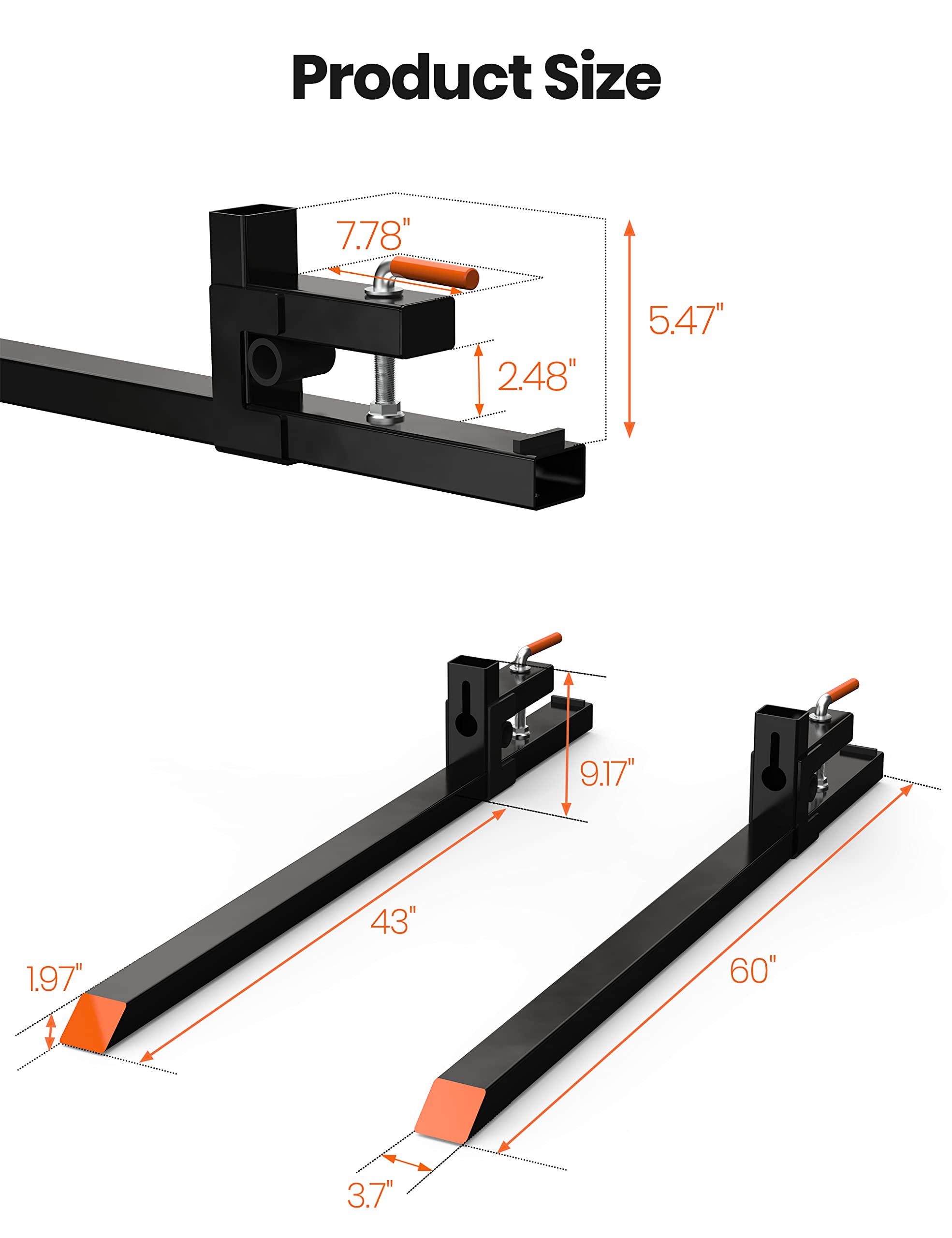 Garvee 4000 LBS 60" Heavy Duty Clamp on Pallet Forks for Tractor Bucket Loader Skid Steer
