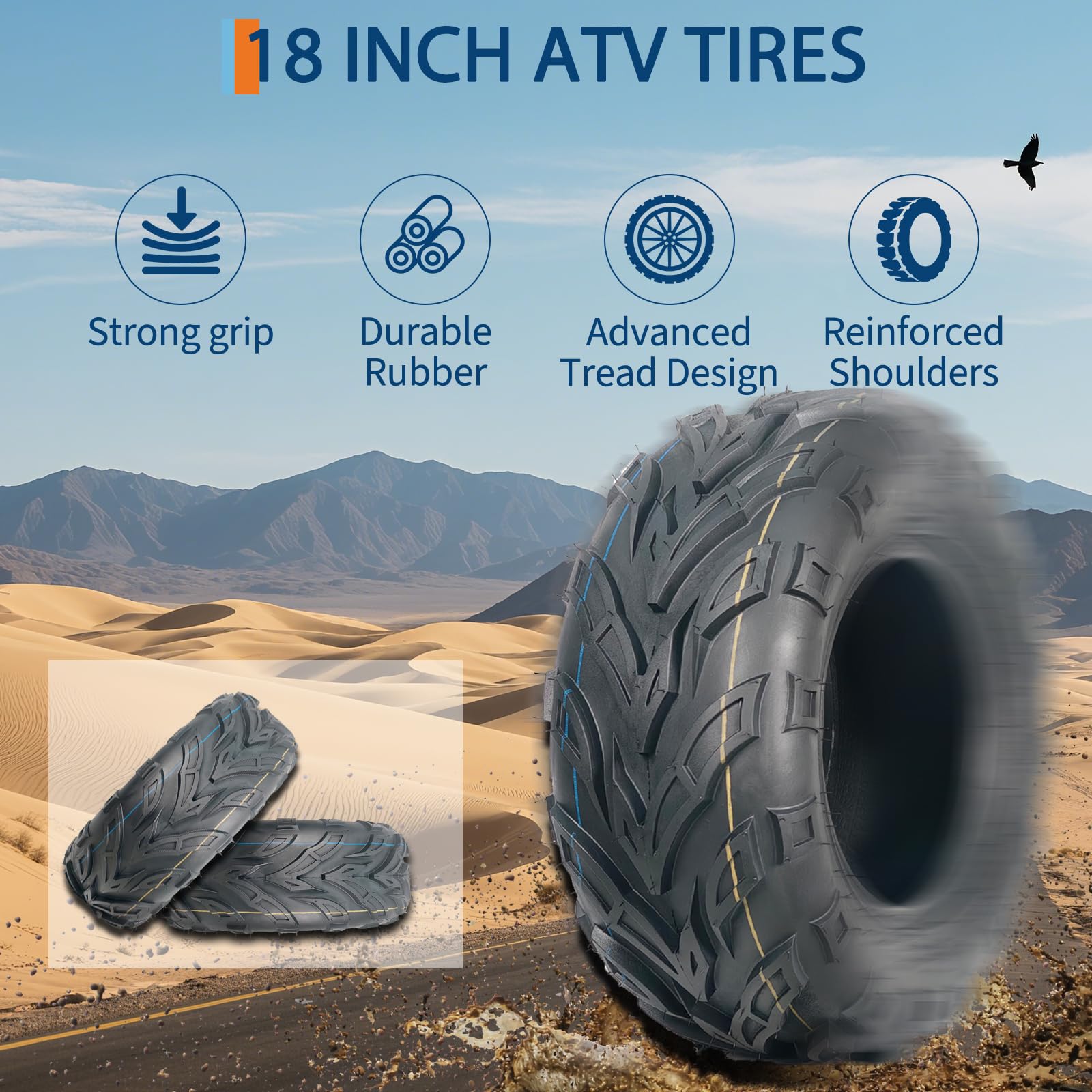 Garvee 2-Pack Sport ATV Tires 18x9.5-8, 4PR Lawn Mower Tire, Turf Tires, Sand ATV UTV Off-Road, Reinforced Sidewall, Tubeless, Durable Black